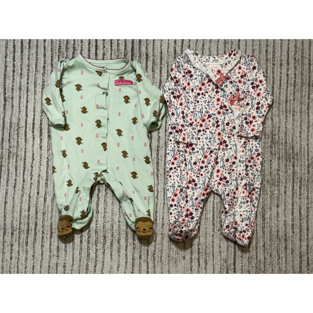 Baby‎ Girl Sleeper Bundle 0-3M Carter's Laura Ashley Footed Pajamas 2 Pc